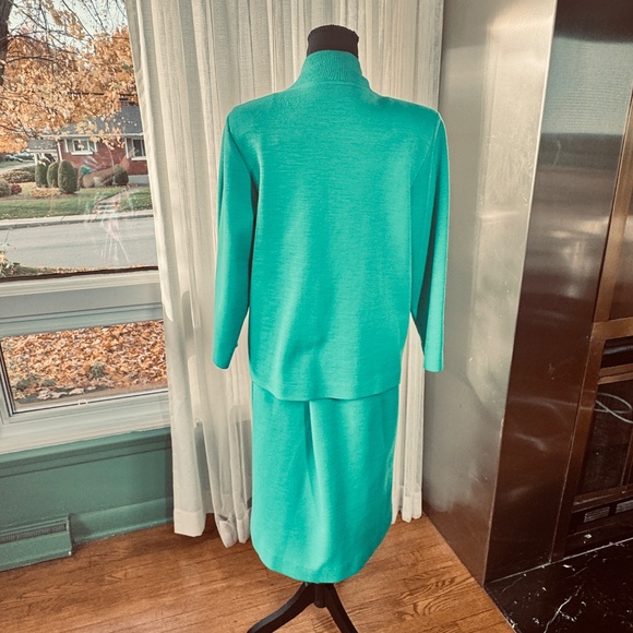 Vintage 80s set, oversized cardigan & front pleated skirt, jade green, 8/10 (M) - Picture 5 of 16
